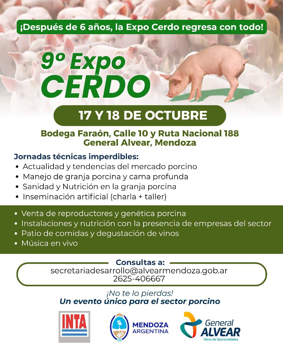 Vuelve la Expo CERDO a General Alvear: la 9ª edición se realizará el 17 y 18 de octubre en Bodega Faraón